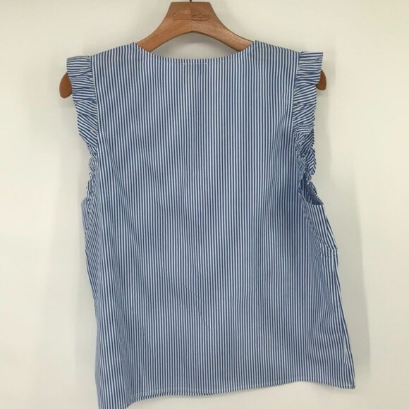 J.Crew Womens Blue Striped Ruffle V-Neck Sleeveless Top Size Medium new $79 - Picture 7 of 12